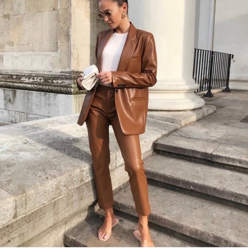 Zara Faux Leather Pants Trousers Leggings Women’s Size S Brown Cognac High Rise